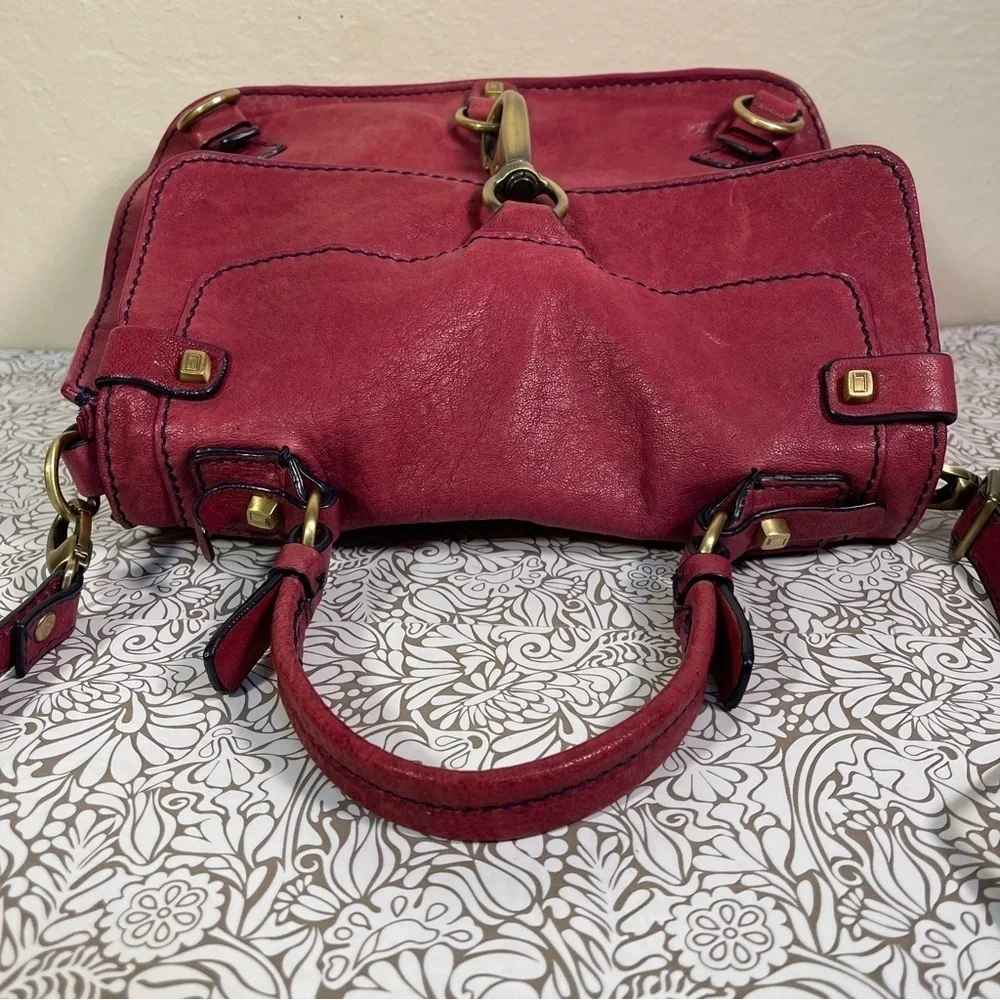 Luana Italy Raspberry Leather Crossbody Bag Suede Flap Gold Hardware
